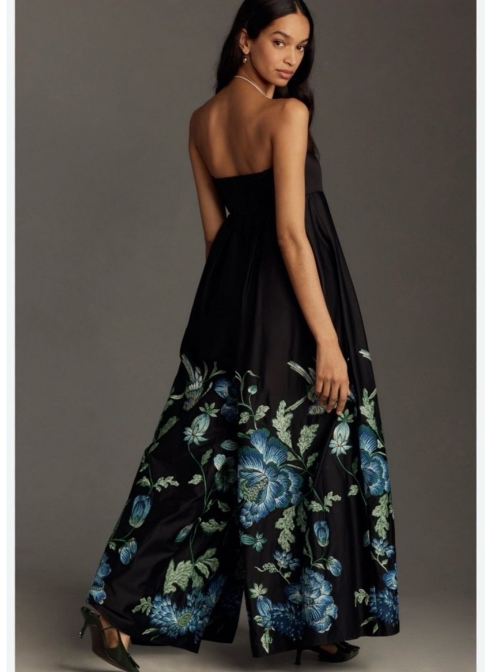 Anthropologie Hutch Strapless Embroidered Black Floral Wide-Leg Jumpsuit - Picture 2 of 12